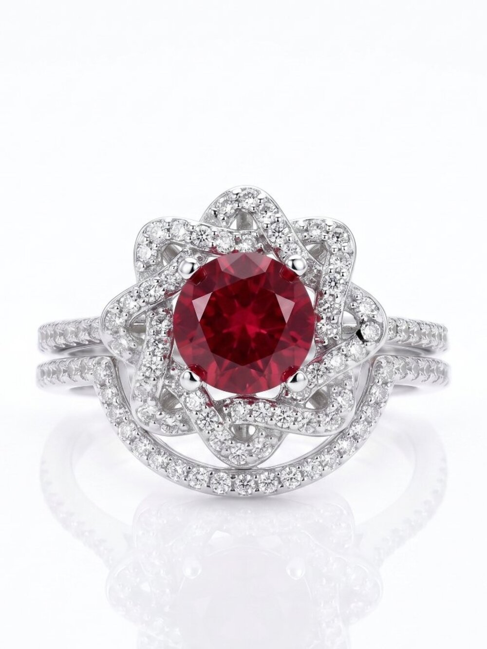 Red Ruby Gemstone Ring Set, 925 Sterling Silver Charmed Aroma